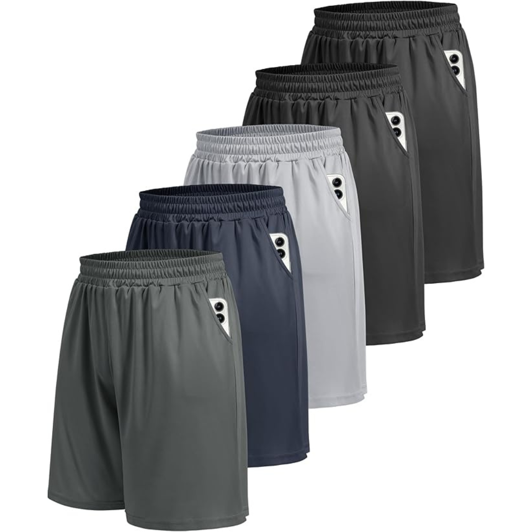 5-Pack Boojo Men's Quick Dry Athletic Gym Shorts with Pockets
