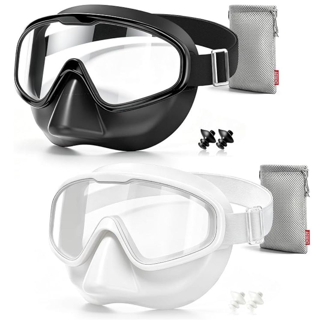 2-Pack Fabric Strap Swim Goggles W/ Nose Cover & Case (Various)
