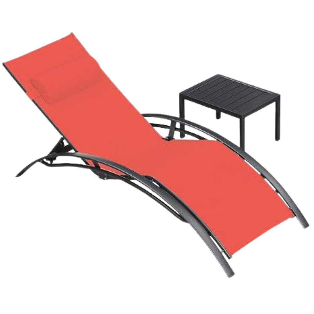 3-Piece Purple Leaf Aluminum Frame Patio Chaise Lounge Set