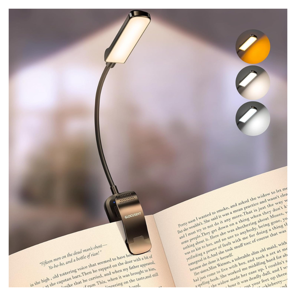 Glocusent Rechargeable 13-LED 3-Colors & 5-Brightness Clip-On Book Light