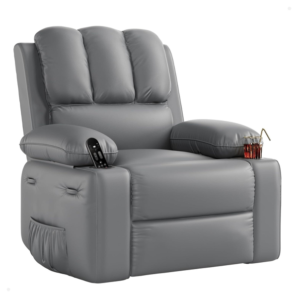 Leather Heat & Massage Swivel Rocker Manual Recliner Chair