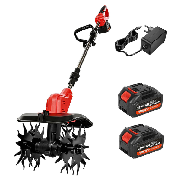 800W Brushless Cordless Electric Tiller With 2x 6.0Ah Batteries