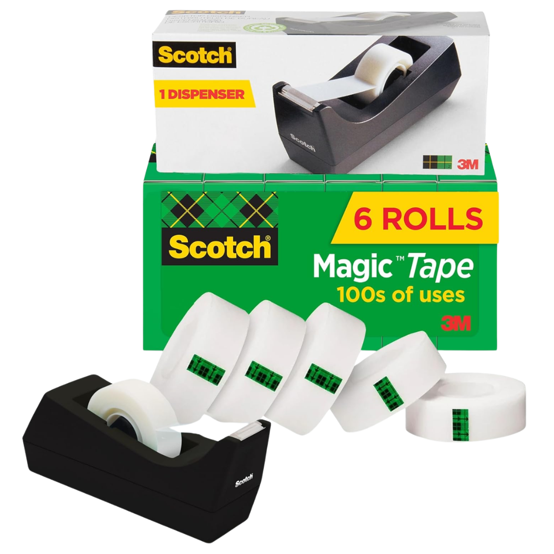 6-Pack Scotch Magic Tape Rolls With Desktop Dispenser