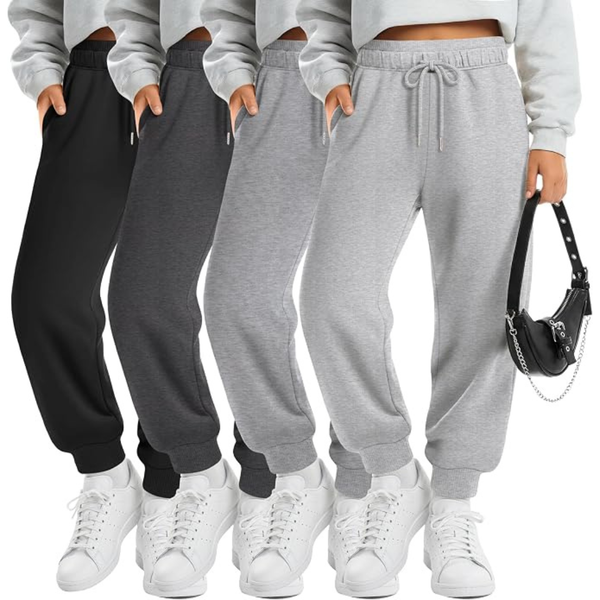 4-Pack Girls Drawstring Double Waisted Sweatpants
