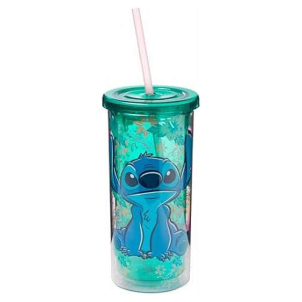 20 oz Silver Buffalo Disney Lilo And Stitch Sitting Tropical Plastic Cold Cup