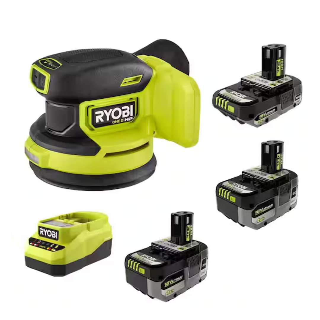 RYOBI ONE+ HP 18V Brushless Cordless 5in ROS Kit W/3 Batteries