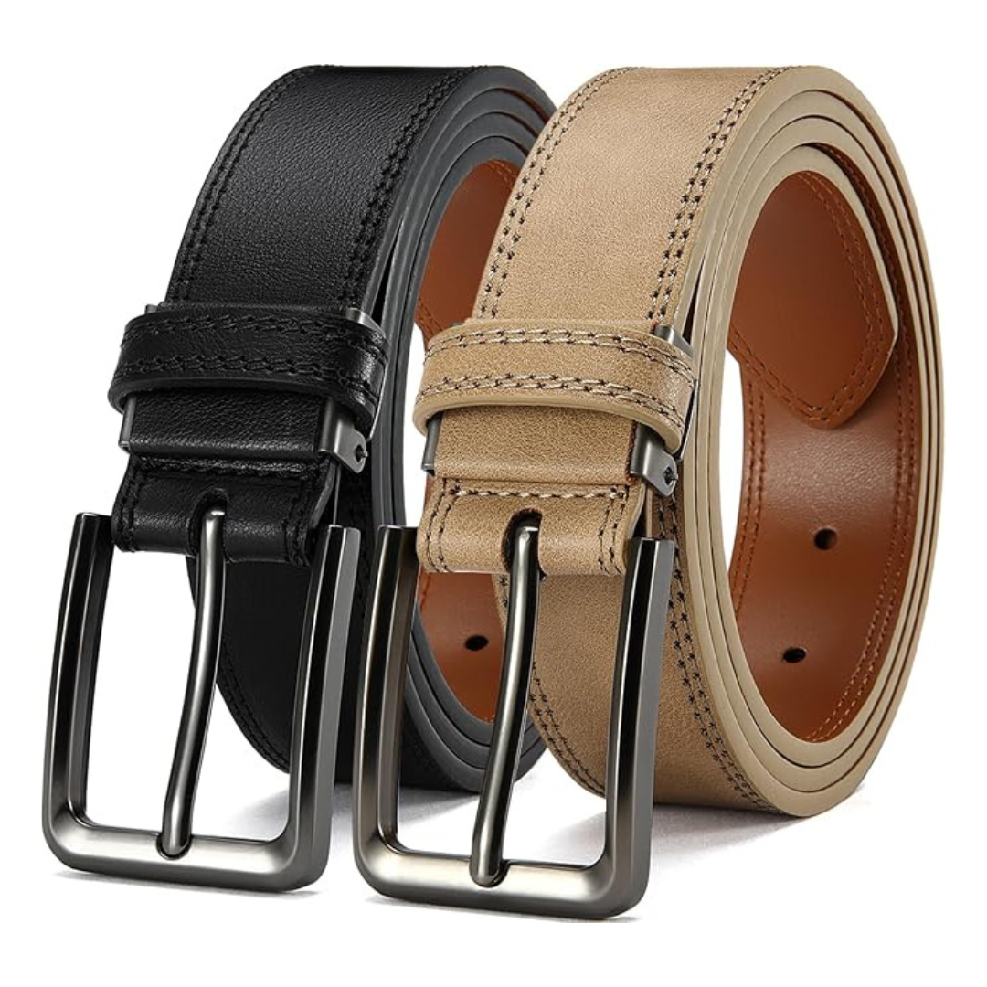 2-Pack Doopai Men's Genuine Leather Dress Belts (Black/Beige)