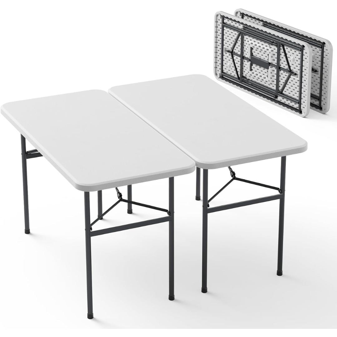 2-Pack 4ft Heavy-Duty Folding Plastic Tables With Foldable Steel Legs