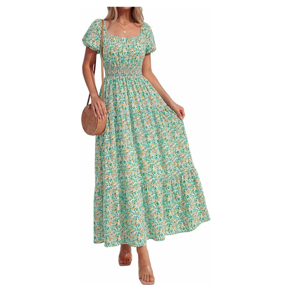 Women's Floral Short Sleeve Casual Flowy A-Line Maxi Dress (Various)