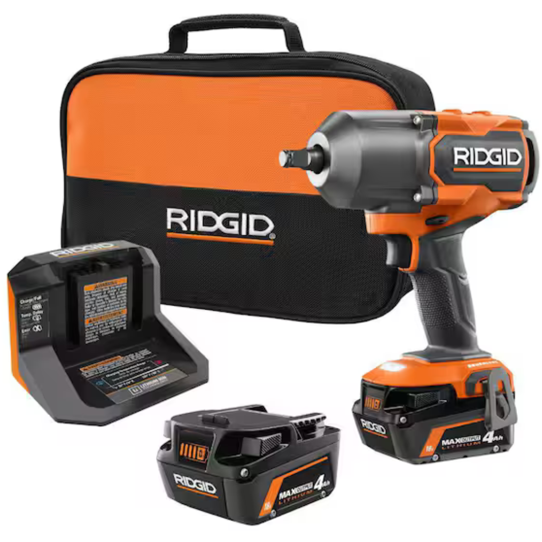 RIDGID 18V Brushless Cordless 4-Mode 1/2" High-Torque Impact Wrench Kit With (2) 4Ah Batteries