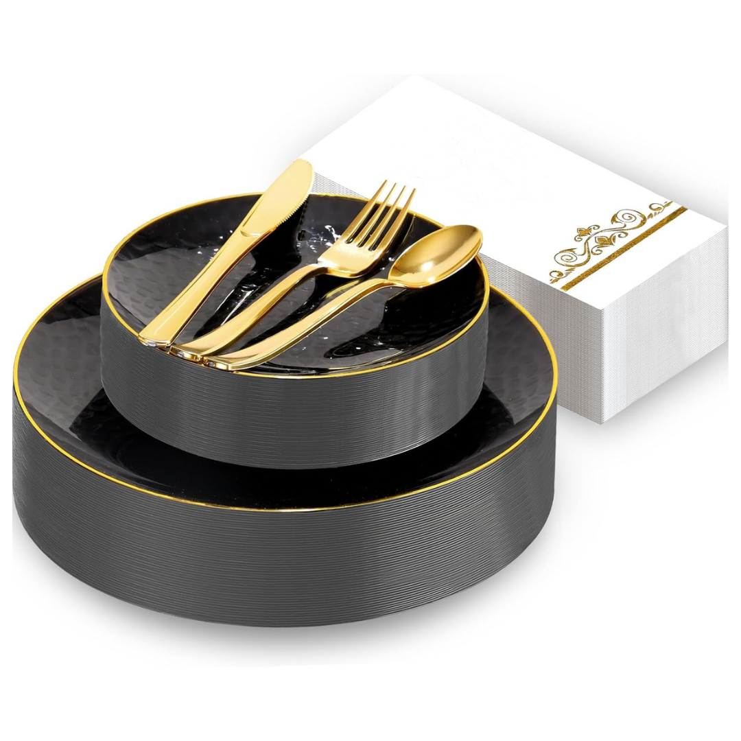 150-Piece Clear Black Black Plastic Dinnerware Set