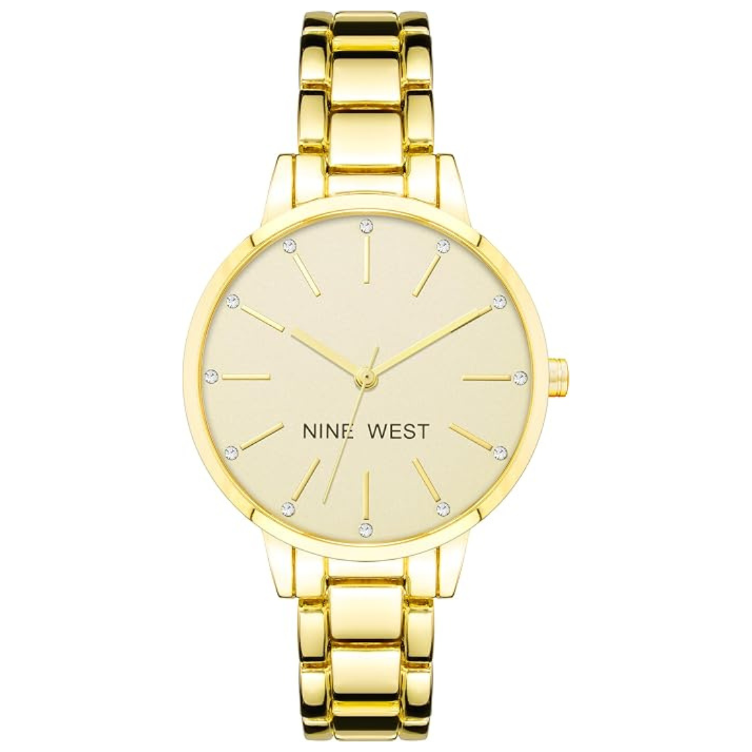 Nine West Women's Crystal Accented Gold-Tone Bracelet Watch