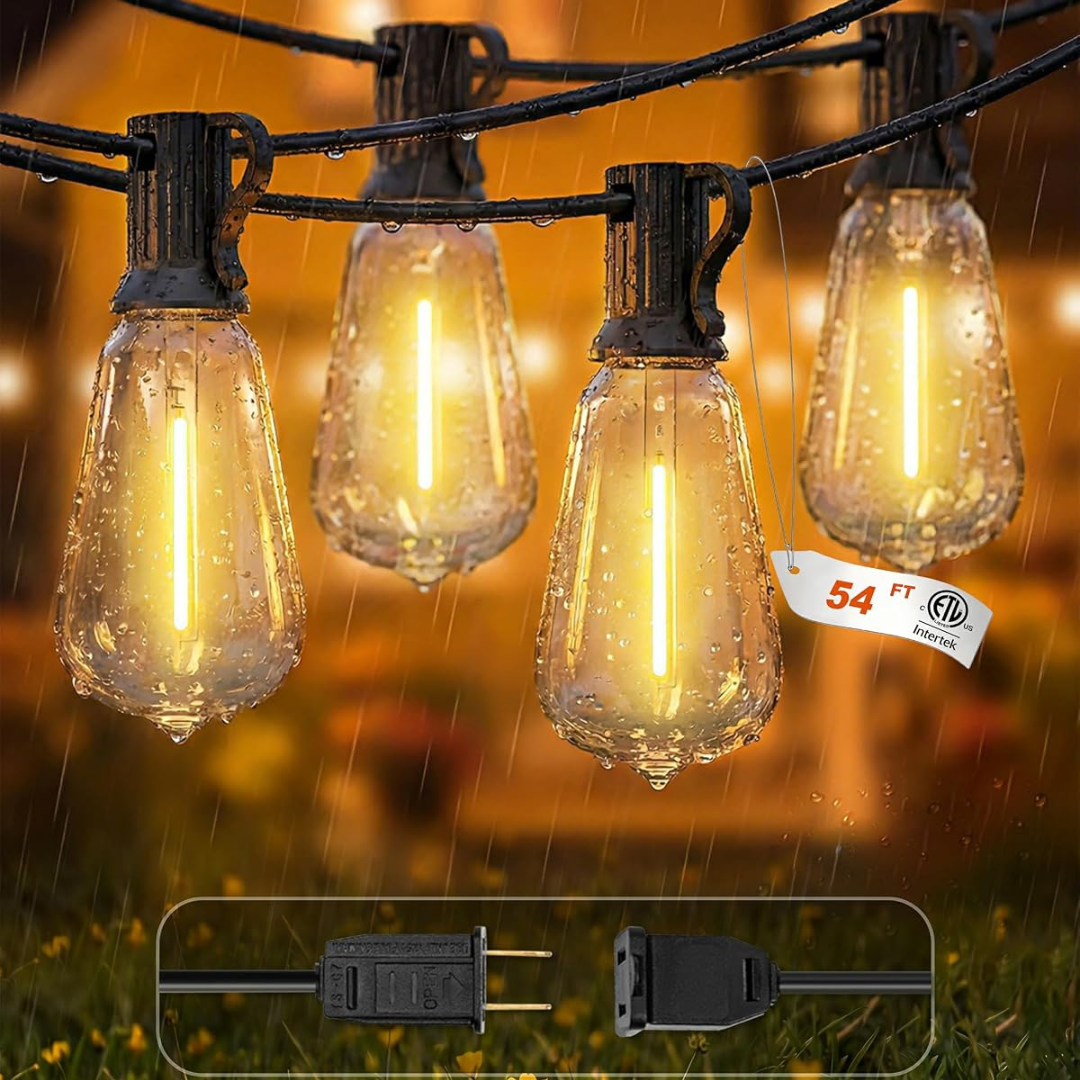 54ft Waterproof Dimmable Patio String Lights W/ 24+1 Edison LED Bulbs