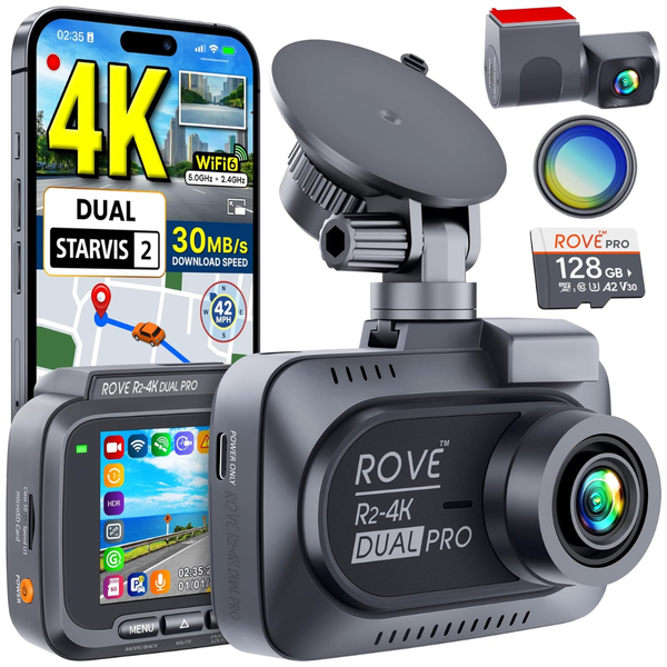 ROVE R2-4K Dual PRO Dash Cam Front & Rear W/ WiFi 6 And 128GB Card