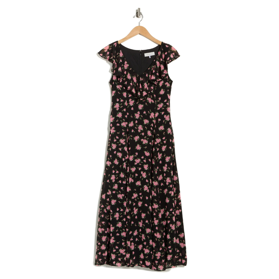 WAYF Women's Ruffle Godet Midi Dress