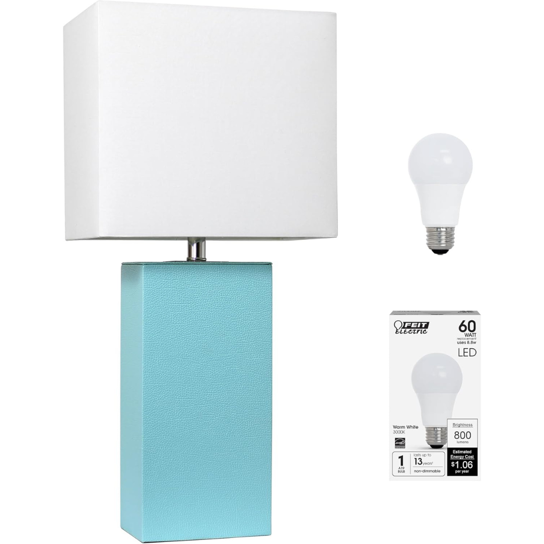 Elegant Designs Modern Leather Wrapped Table Lamp with LED Bulb