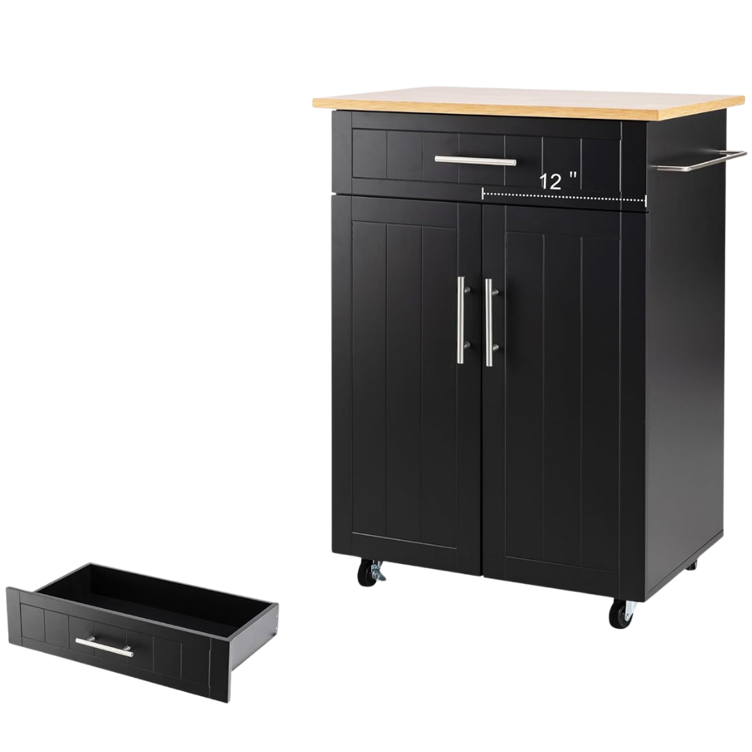 26" Kitchen Island Cart Portable Cabinet on Wheels with Storage