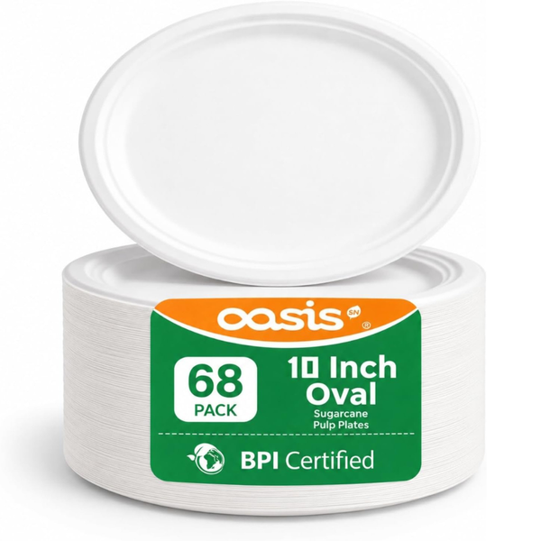 68-Pack 10" Compostable Elegant Disposable Oval Paper Plates