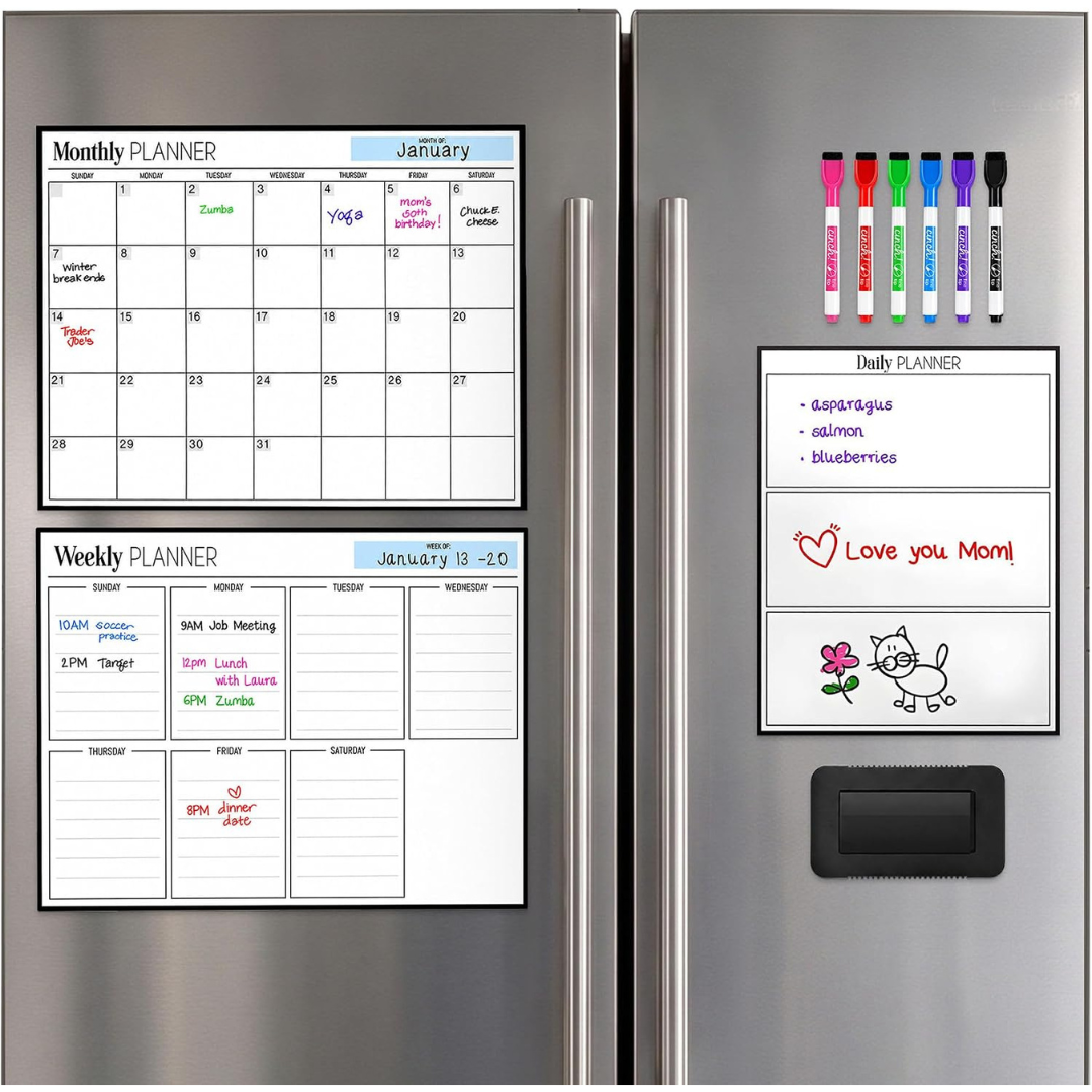 3-Pack Home & Me Magnetic Dry Erase Calendar Whiteboard w/ 6 Markers & Eraser