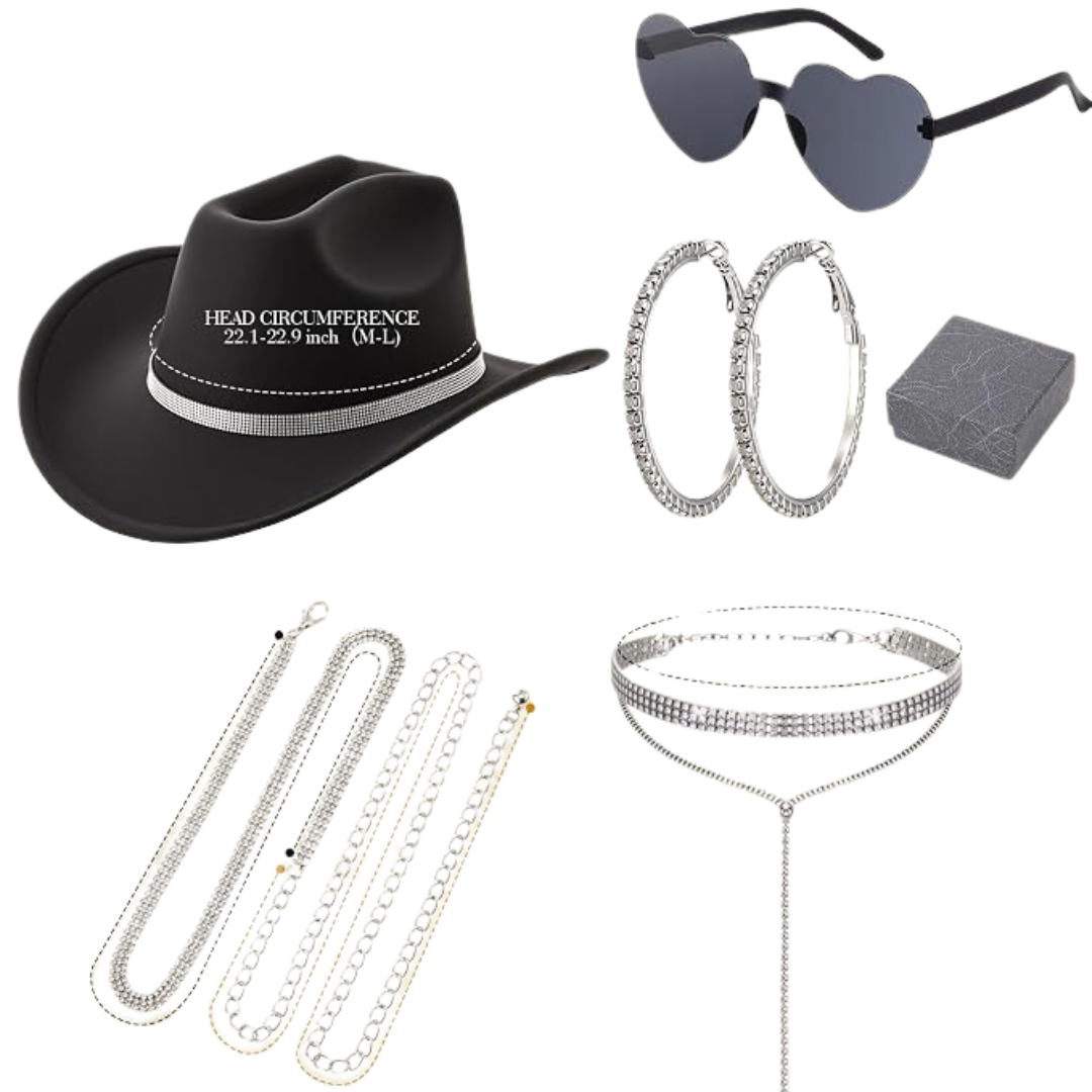 6 Sets Rhinestone Cowboy Accessories Set for Women