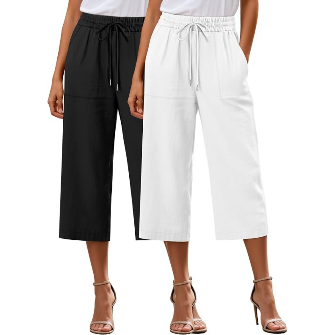 2-Pack Women's Wide Leg Linen Blend Capri Pants