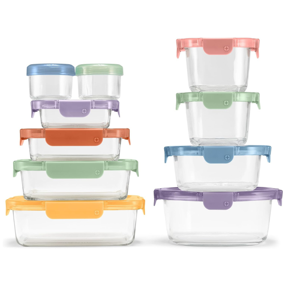 20-Piece Ello Color Lock Mixed Glass Food Storage Set
