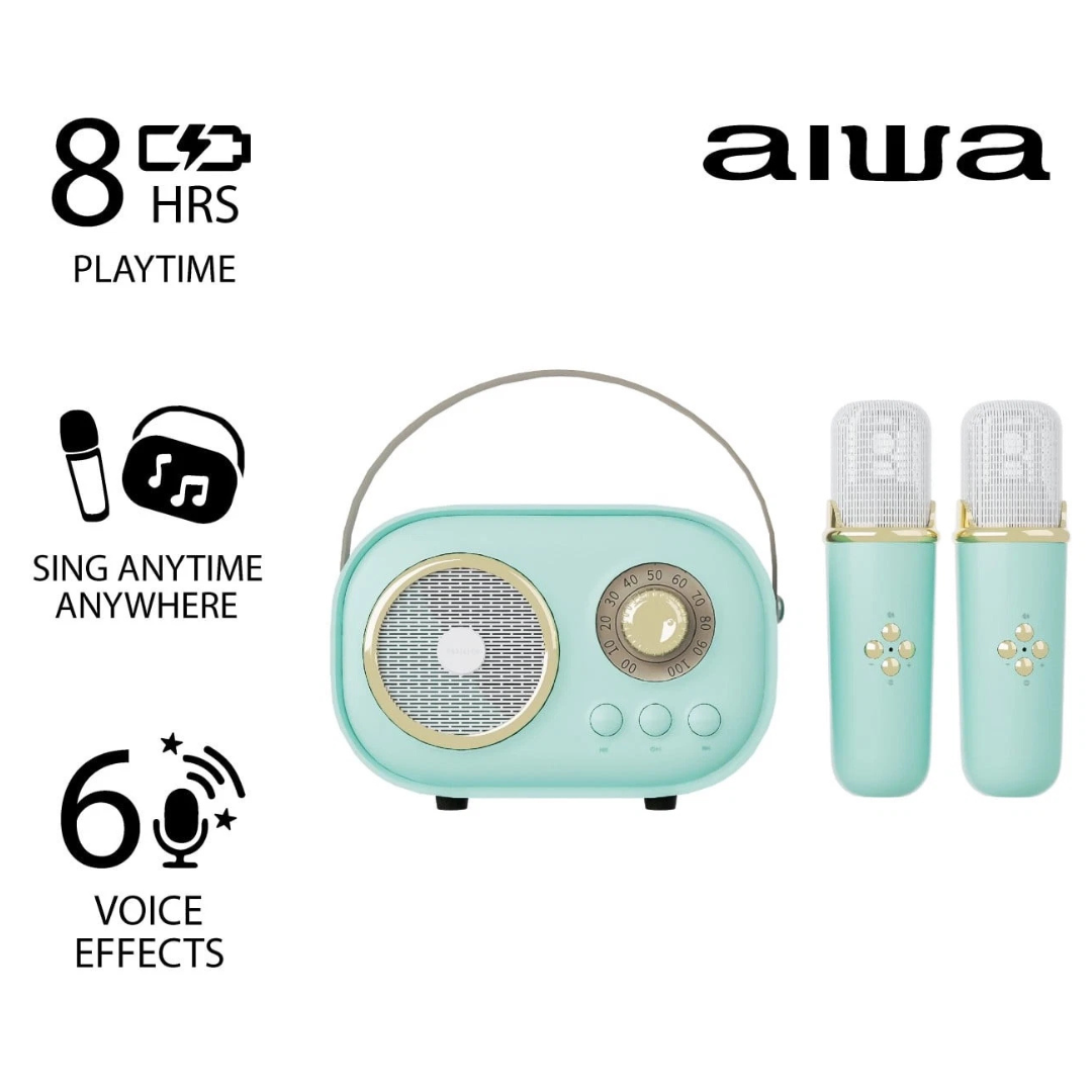 Aiwa AI6028 Retro Wireless Bluetooth Karaoke Speaker w/ Two Mics
