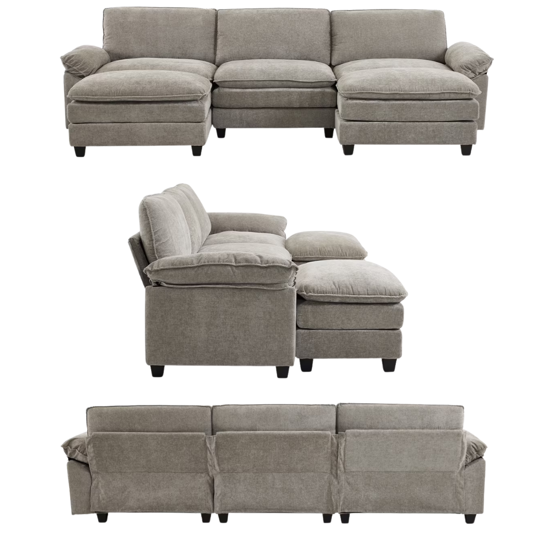 Ktaxon 120" U-Shaped Sectional Sofa w/ Double Chaise & Chenille Fabric