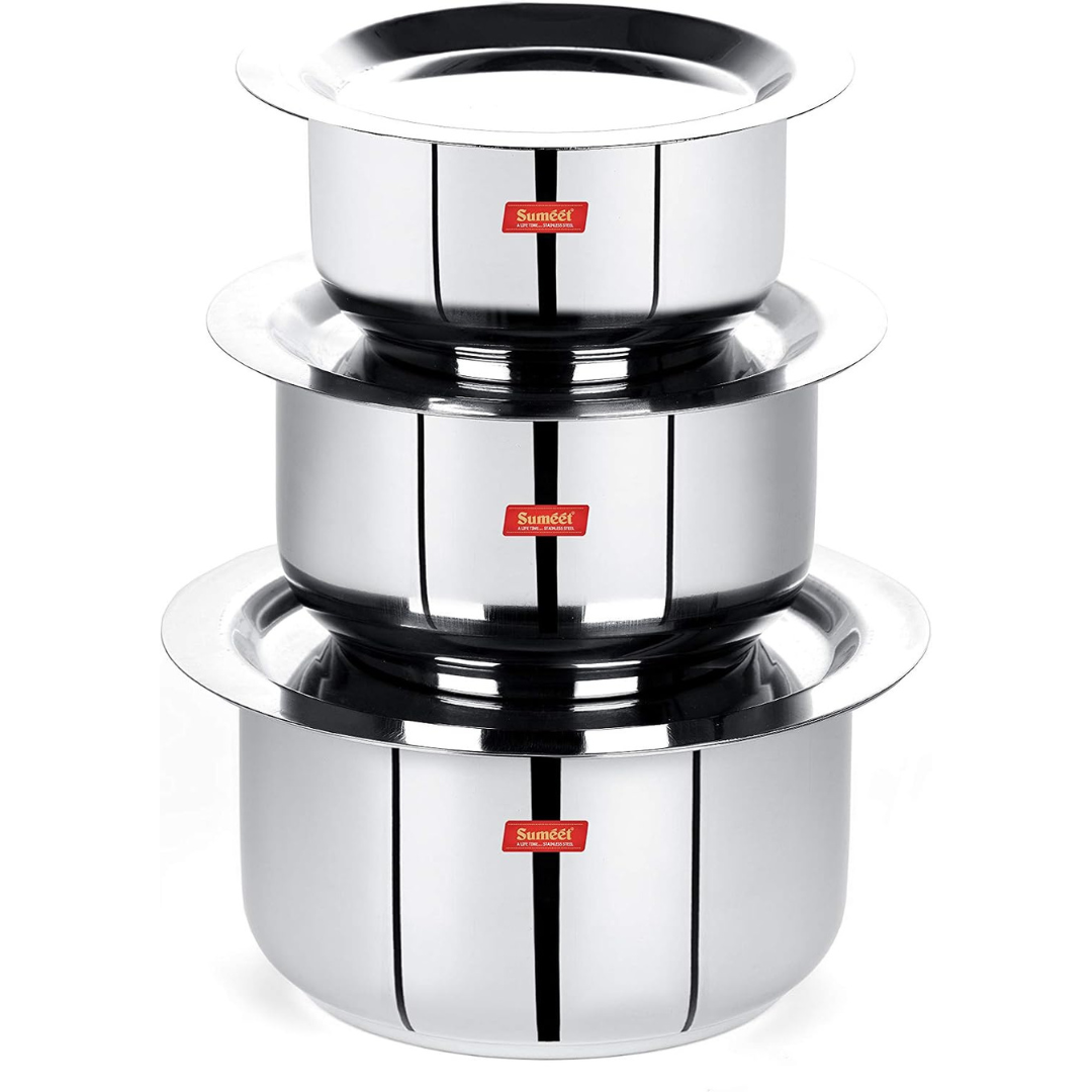 3-Piece Sumeet Stainless Steel Tope/Patila/Cookware w/ Lids