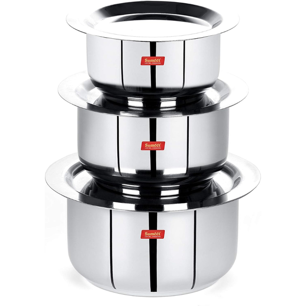 3-Piece Sumeet Stainless Steel Tope/Patila/Cookware w/ Lids