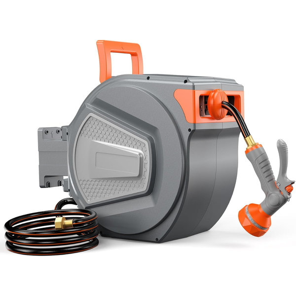 1/2" x 100 ft Retractable Garden Hose Reel with 9-Pattern Nozzle