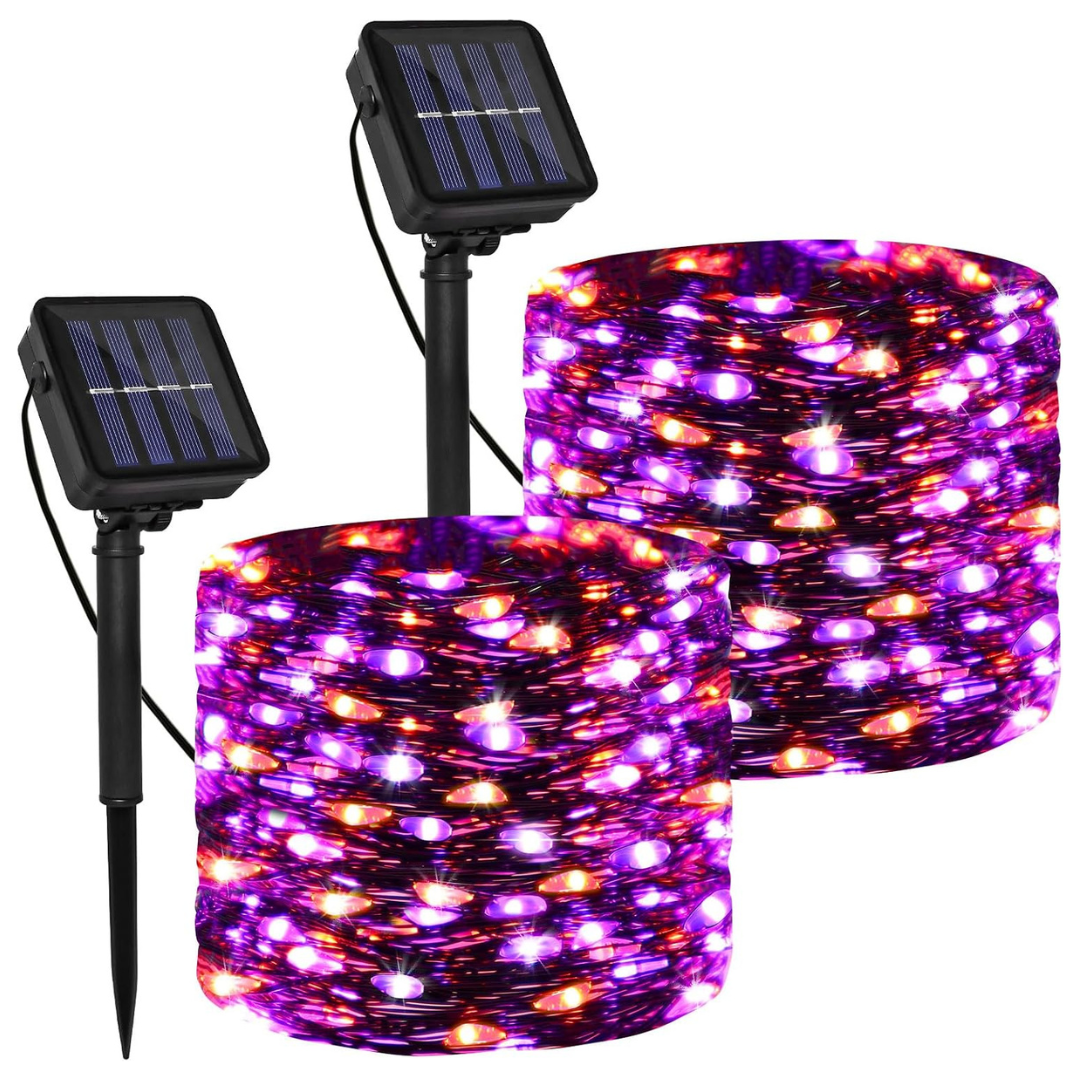 2-Pack 200 LED Solar Fairy Copper Wire String Lights