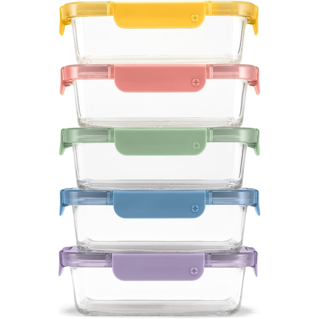 5-Pack Ello Color Lock 3.4 Cup Glass Meal Prep Containers & Lids