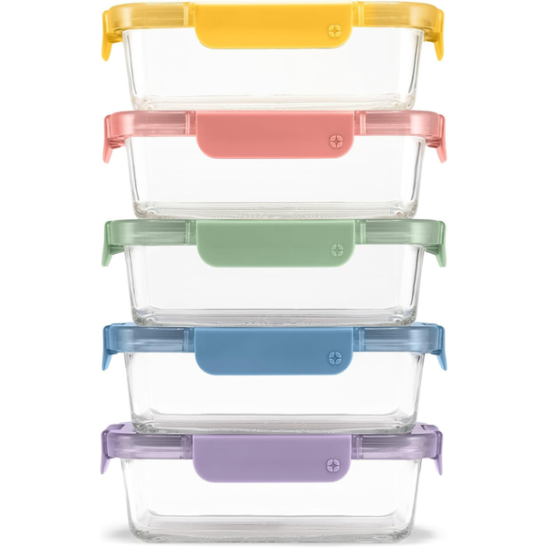 5-Pack Ello Color Lock 3.4 Cup Glass Meal Prep Containers & Lids