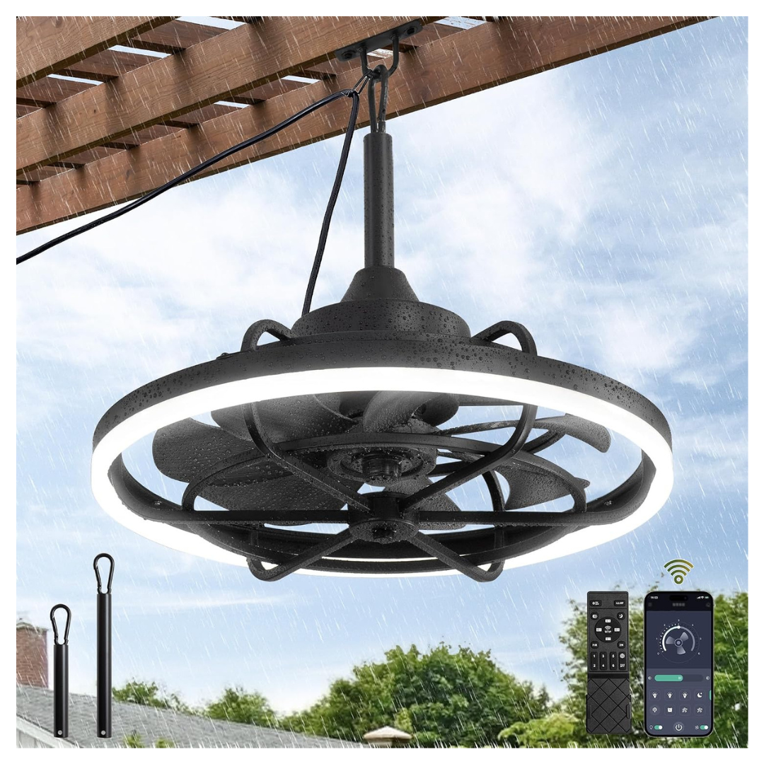 20" Outdoor Caged Ceiling Fan W/ Dimmable 3CCT LED Light, Remote & App Control