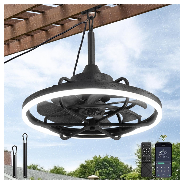 20" Outdoor Caged Ceiling Fan W/ Dimmable 3CCT LED Light, Remote & App Control