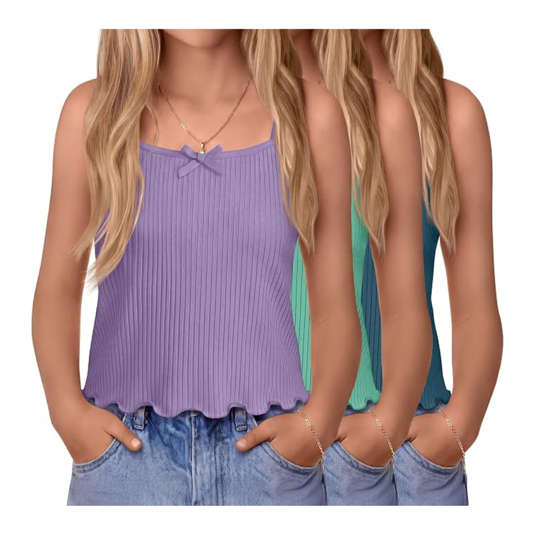 3-Pack Girl's Camisole Ribbed With Bow Undershirts, 5-12 Years