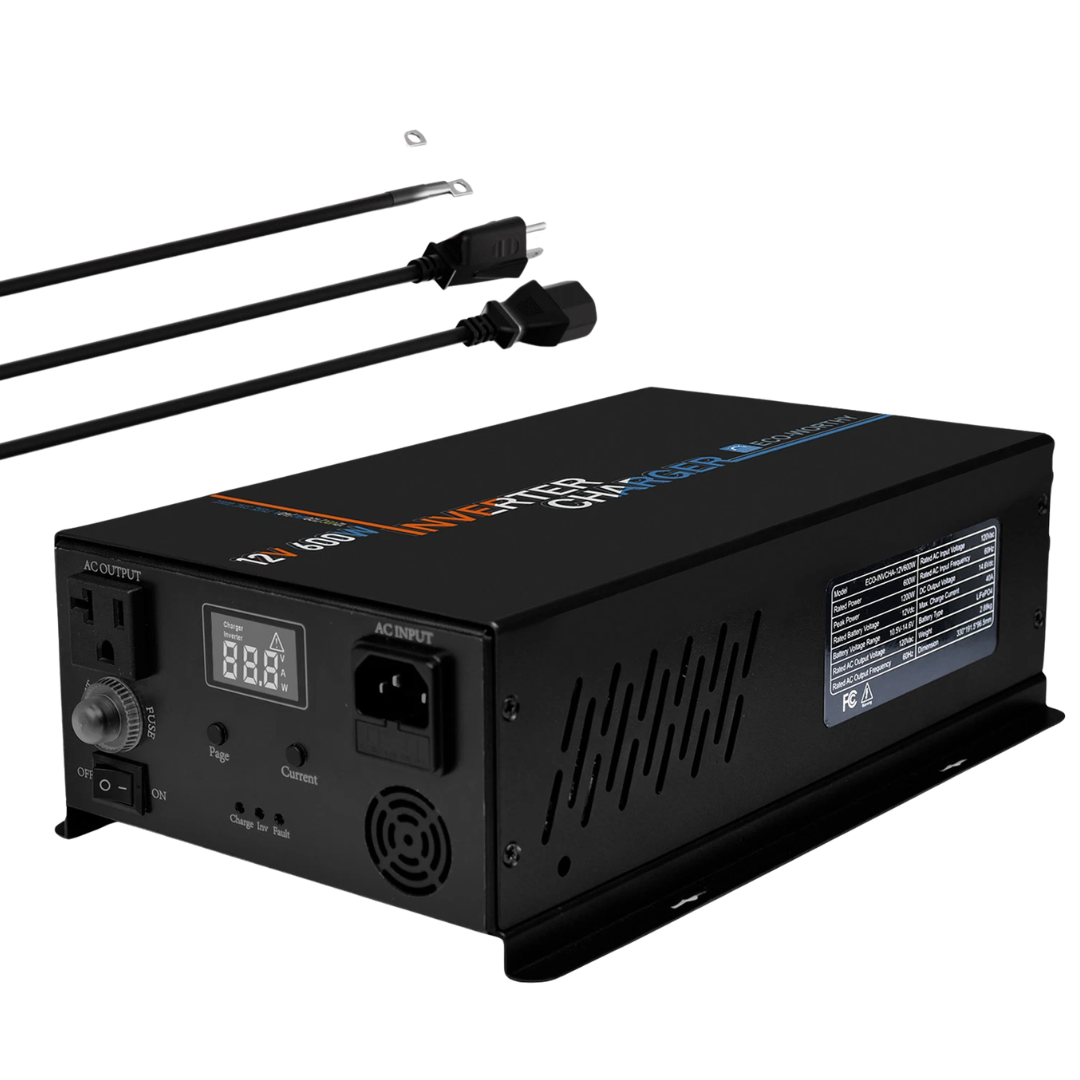 ECO-WORTHY 600W 12V Pure Sine Inverter Charger 12V DC To 110V AC Converter