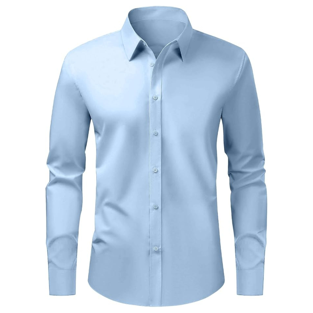 Men's Long Sleeve Stain Shield Solid Stretch Button Down Casual Shirts