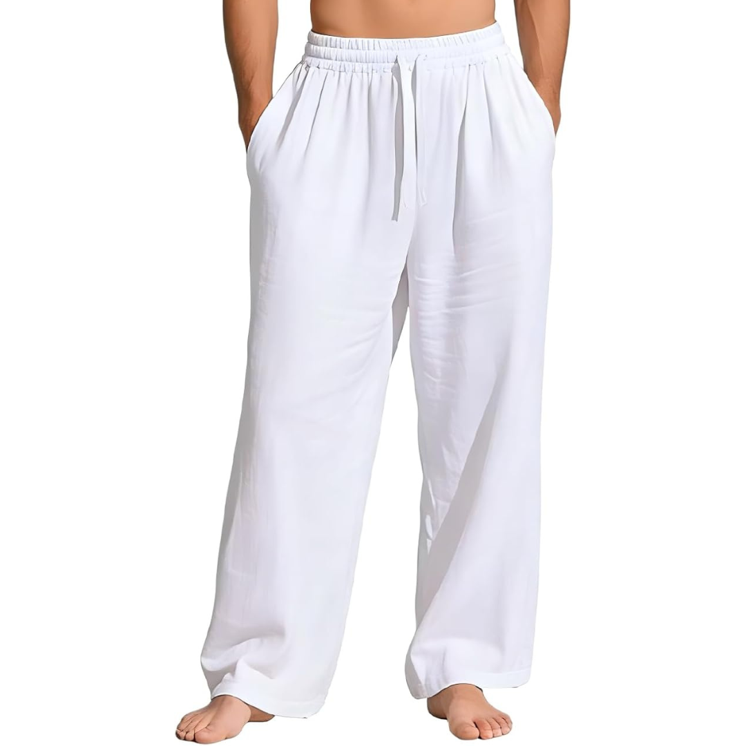 Men's Casual Linen Lightweight Elastic Waist Drawstring Pants