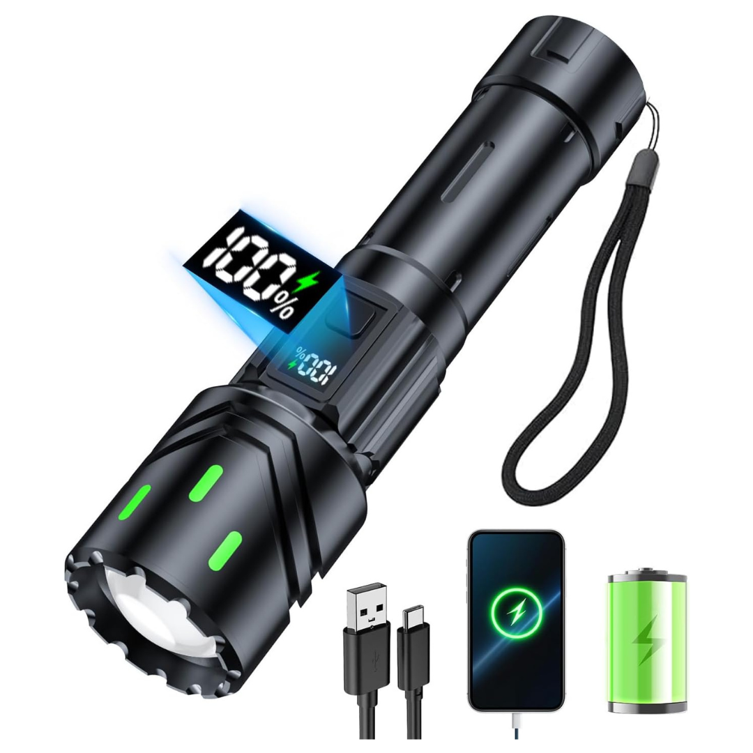 Rechargeable LED Tactical Flashlight With LCD Power Display
