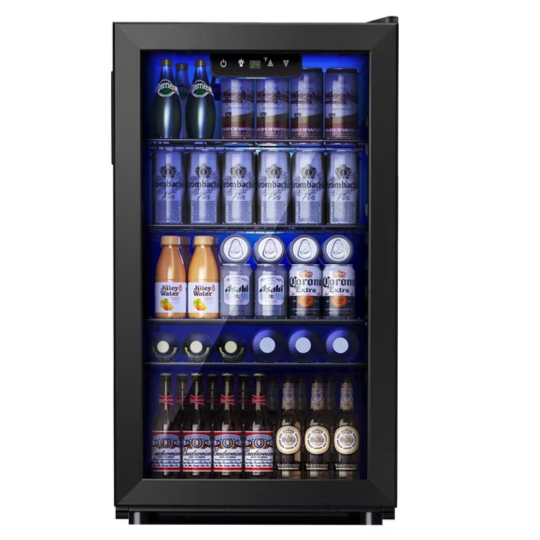 Simzlife 130 Can Beverage Refrigerator With Glass Door