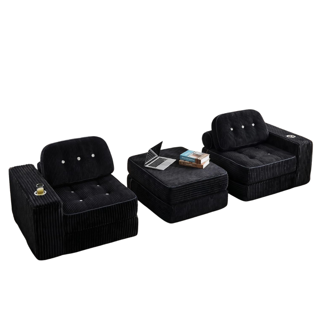 Set Of 3 Neslako Folding Futon Sleeper Sofa Set