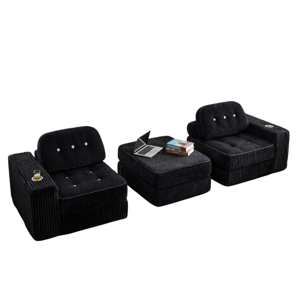 Set Of 3 Neslako Folding Futon Sleeper Sofa Set