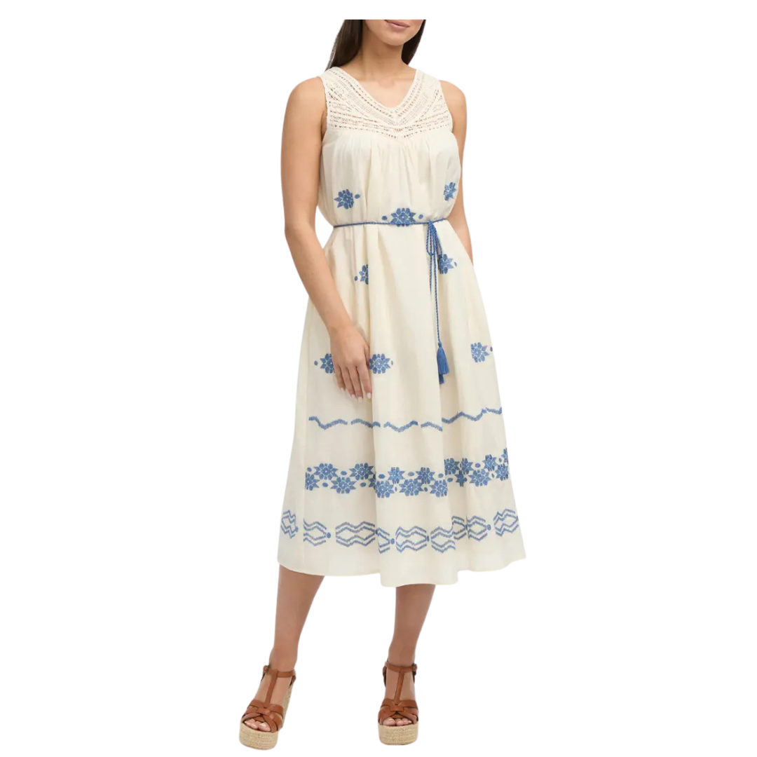 Ellen Tracy Crochet Trim Embroidered Midi Dress