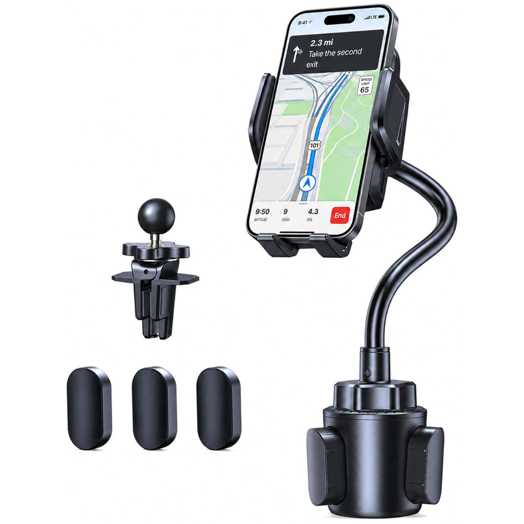 TECKNET Car Cup Phone Holder W/ Adjustable Gooseneck & Air Vent Mount