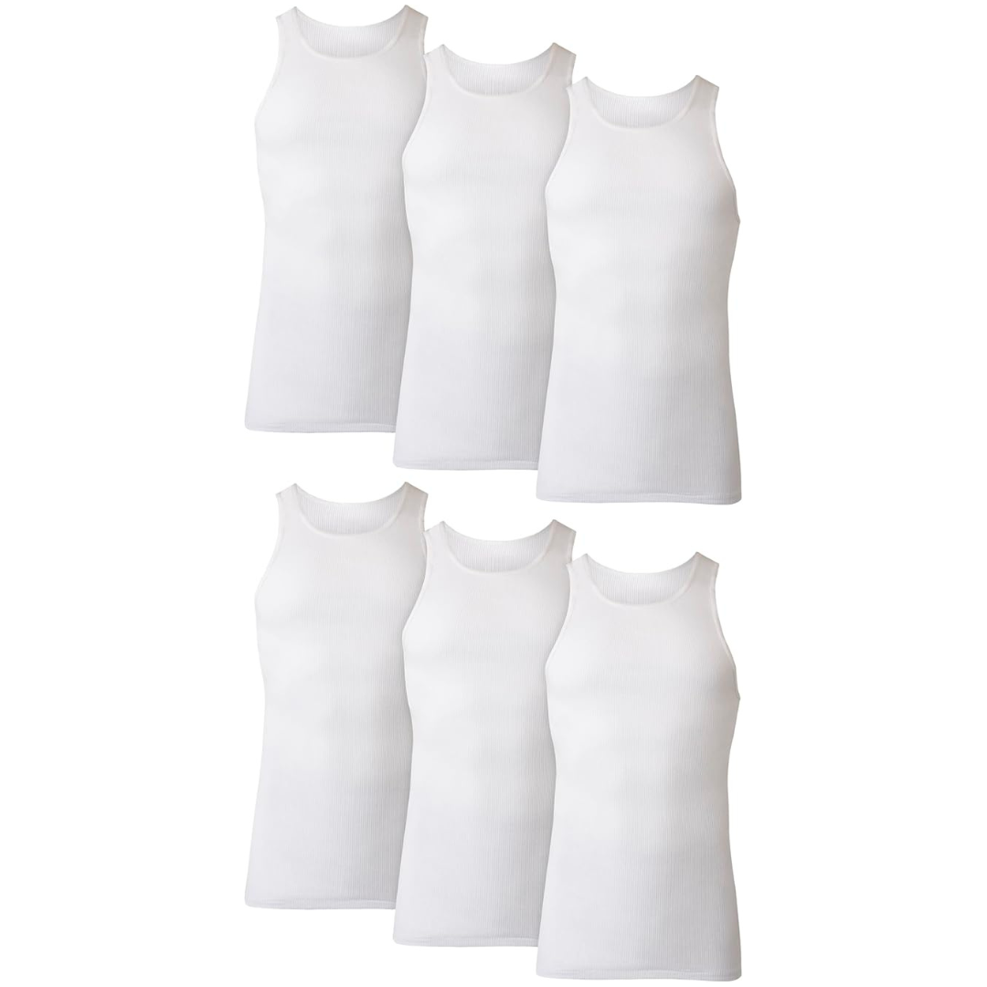 6-Pack Hanes Men's Moisture-Wicking Ribbed Cotton Tank Undershirts