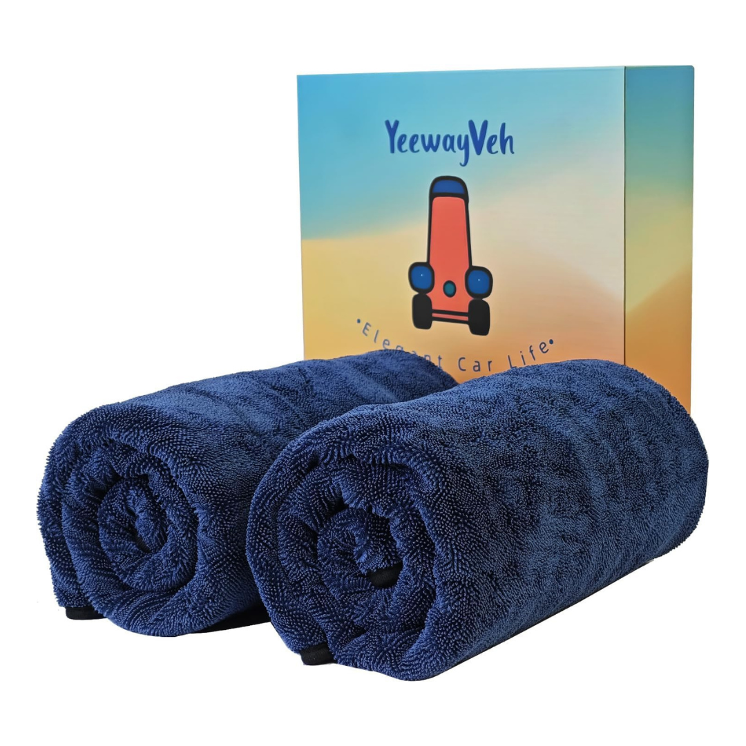 2-Pack 48"x32" YeewayVeh Twisted Loop Microfiber Car Drying Towels (Blue)
