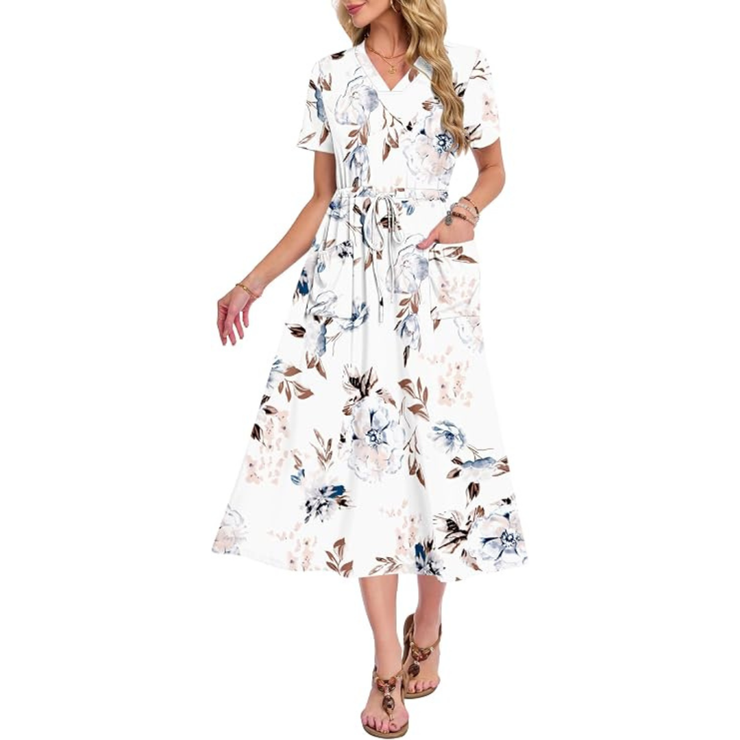 Women's Short Sleeve V-Neck Floral Maxi Dress (Various)