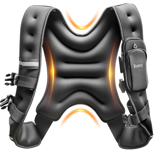 Renoj 6-20 lb Fixed Weight Vest W/ Reflective Strips & Pocket (Charcoal/Black)